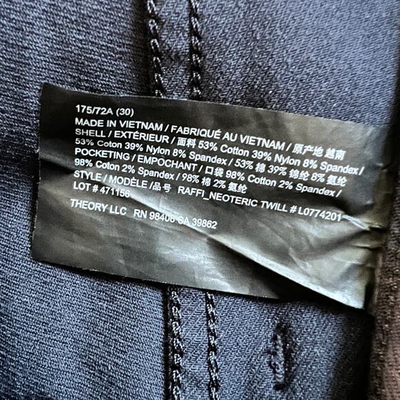 Theory Raffi Neoteric Twill 5-Pocket Slim Ankle Pants Men's Size 30 Dark Navy - Picture 6 of 7